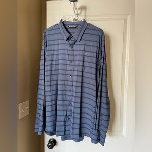 Travis Matthew Blue Striped Button Up Long Sleeve Collared Polo XL